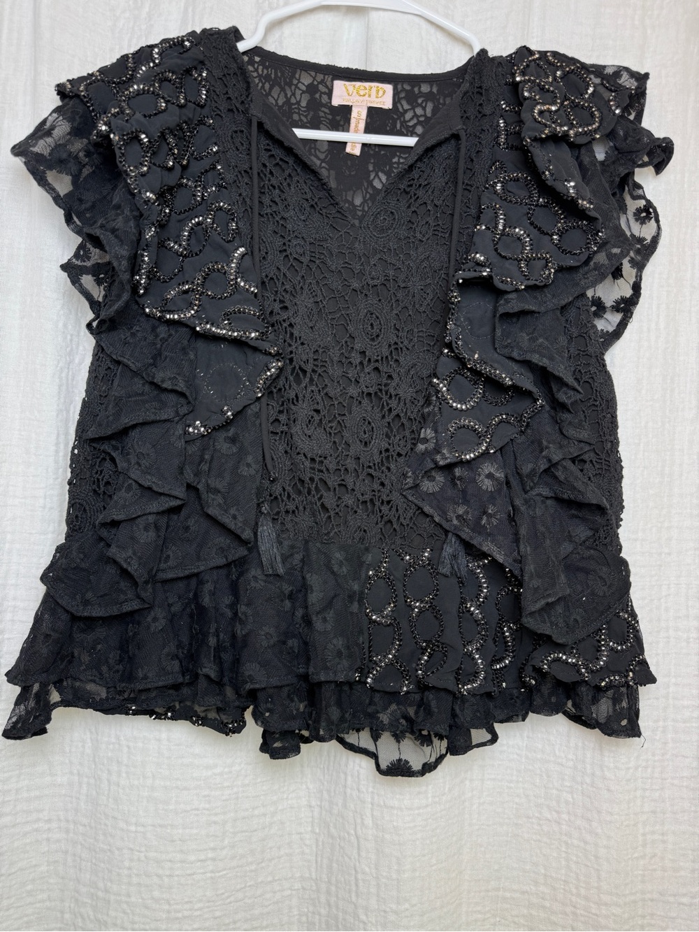 Verb by Pallavi Singhee Allyson Ruffled Lace Embellished Blouse - Black
